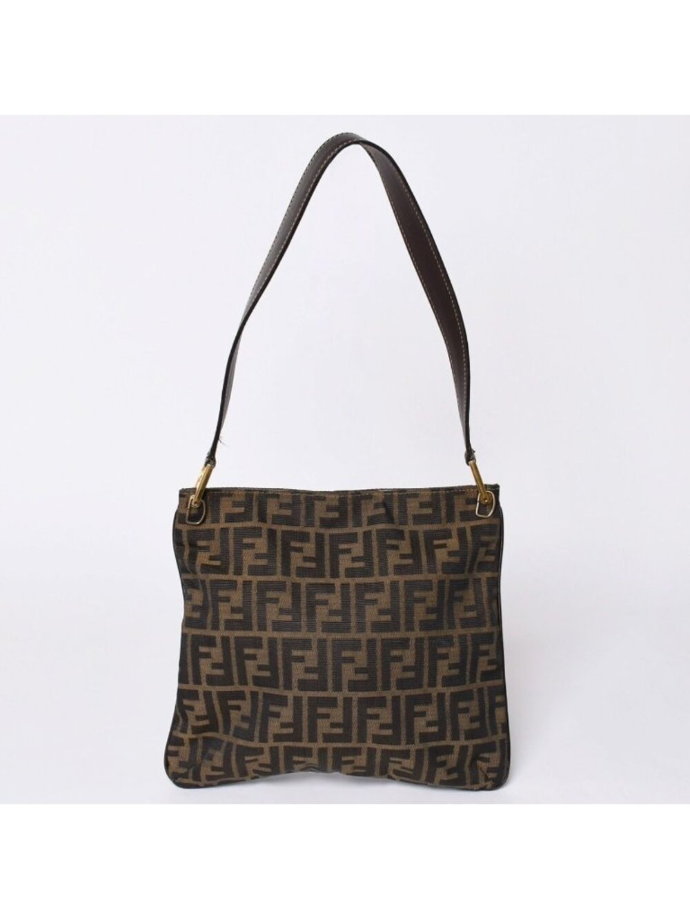 Fendi Zucca Pattern Shoulder Bag Brown Gold